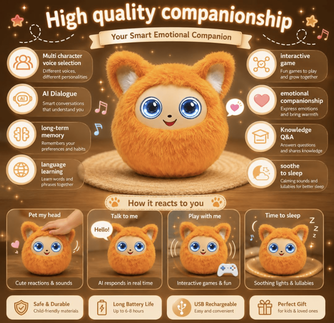 Animated Sensory Toy Big Eyed Cuddle Companion, Soft Comfort Toy for Kids - Image 2